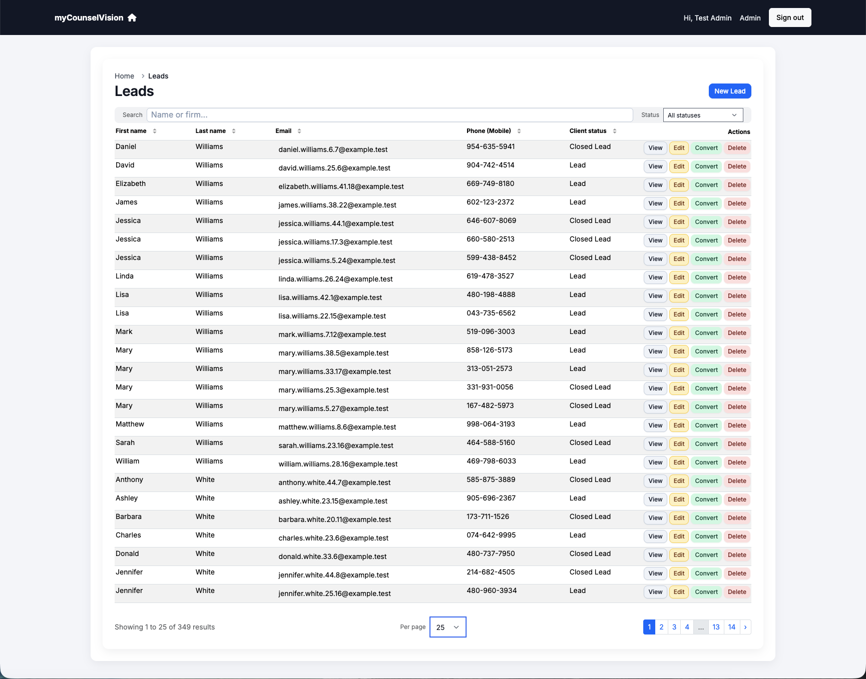 Counsel Vision legal CRM dashboard